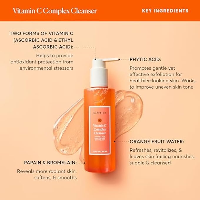 NATURIUM VITAMIN C COMPLEX CLEANSER, GENTLY EXFOLIATING & DEEPLY CLEANSING FOAMING FACE WASH GEL WITH PHYTIC ACID & FRUIT ENZYMES, 7.1 OZ - Image 2